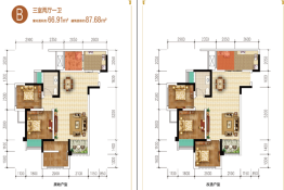 融堃·港城小时代3室2厅1厨1卫建面87.68㎡