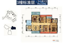 江门东汇城4室2厅1厨2卫建面132.0㎡