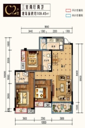 南河半岛二期3室2厅1厨2卫建面109.45㎡