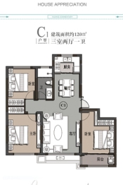 炫靓梦享城3室2厅1厨1卫建面120.00㎡