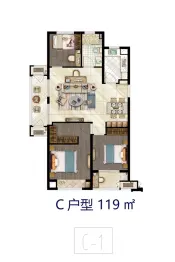 圆融广场3室2厅1厨1卫建面119.00㎡