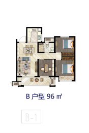 圆融广场3室2厅1厨1卫建面96.00㎡