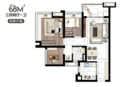 保利时代3室2厅1厨1卫建面68.00㎡