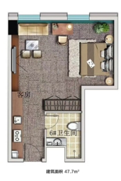 万荣文体中心1室1厅1厨1卫建面47.70㎡