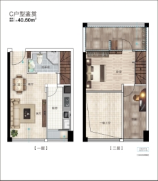 兴旺·小爱同学2室2厅1厨1卫建面40.60㎡