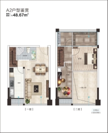 兴旺·小爱同学2室2厅1厨1卫建面48.67㎡