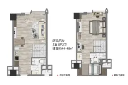 中州臻品民宿2室1厅1厨2卫建面44.00㎡