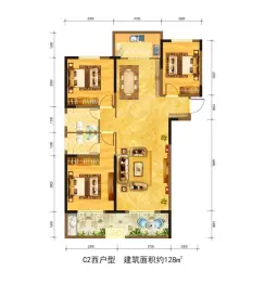 崤山公馆3室2厅1厨2卫建面128.00㎡