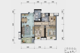 保利悦公馆3室2厅1厨1卫建面79.00㎡