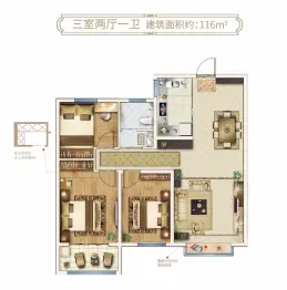 诚泰金润世家3室2厅1厨1卫建面116.0㎡