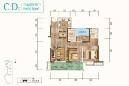 帝辰金缇水郡3室2厅1厨2卫建面98.80㎡