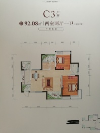 鹭岛国际社区2室2厅1厨1卫建面92.08㎡