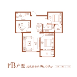 瀚业紫御澜湾3室2厅1厨1卫建面96.69㎡