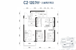 绿地长沙城际空间站3室2厅1厨2卫建面120.70㎡