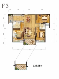 钟祥承天壹号院3室2厅1厨2卫建面125.05㎡