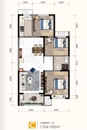 保利时光印象3室2厅1厨1卫建面104.00㎡