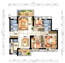 时代天韵3室2厅1厨2卫建面96.80㎡