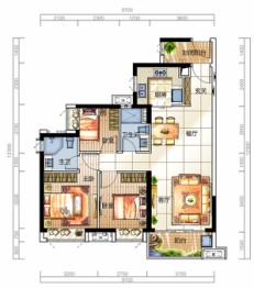 时代天韵3室2厅1厨2卫建面100.62㎡