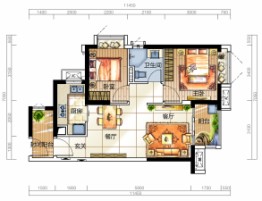 时代天韵2室2厅1厨1卫建面71.22㎡