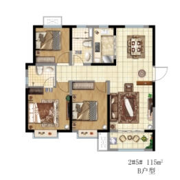 地平·西棠甲第3室2厅1厨2卫建面115.00㎡