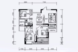 学府港湾二期3室2厅1厨1卫建面90.00㎡