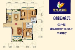 步步高豪庭3室2厅1厨2卫建面116.05㎡