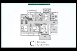 绿地广清国际城3室2厅1厨2卫建面105.00㎡