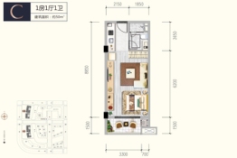 富力星光汇1室1厅1厨1卫建面50.00㎡