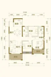 瀚海·领秀城3室2厅1厨2卫建面106.36㎡