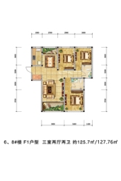 君悦山3室2厅1厨2卫建面125.70㎡