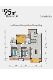 首创·禧悦台3室2厅1厨2卫建面95.00㎡