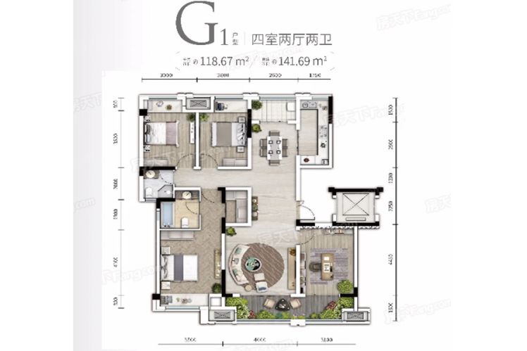 重庆电建·洺悦城4室2厅2卫1厨141.69㎡户型图-重庆房天下