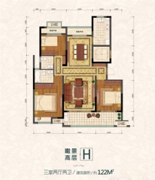 金大地滟澜公馆3室2厅1厨2卫建面122.00㎡