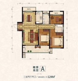 金大地滟澜公馆3室2厅1厨2卫建面124.00㎡