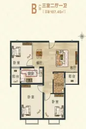 东方悦府3室2厅1厨2卫建面107.45㎡