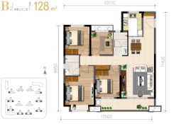 旭辉美的·东樾城4室2厅1厨2卫建面128.00㎡