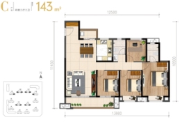 旭辉美的·东樾城4室2厅1厨2卫建面143.00㎡