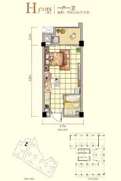 欣隆盛世外滩1室1厅1厨1卫建面42.06㎡