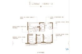 贻成学府壹号3室2厅1厨1卫建面88.00㎡