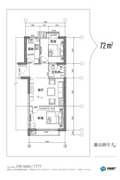 中海·丽江2室1厅1厨1卫建面72.00㎡