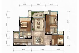 金科集美东方3室2厅1厨2卫建面97.64㎡