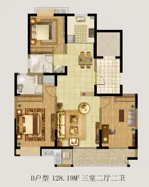 朱泾名园3室2厅1厨2卫建面128.19㎡