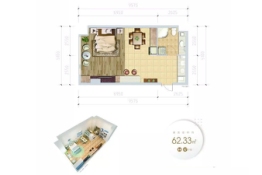 新天地·天玺一号1室1厅1厨1卫建面62.33㎡