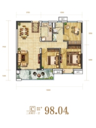 印江山3室2厅1厨1卫建面98.04㎡