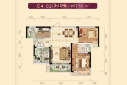 蓝月谷裕源国际山庄3室2厅2厨1卫建面97.55㎡