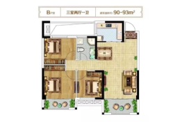 力标城市首府3室2厅1厨1卫建面90.00㎡