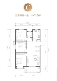 荣信·绿景公馆3室2厅1厨1卫建面115.00㎡