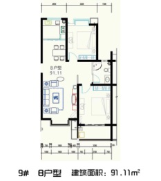 万象华城2室2厅1厨1卫建面91.11㎡