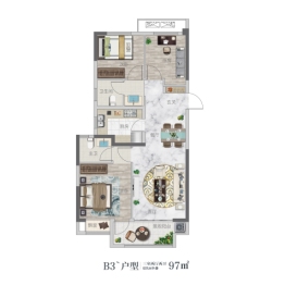 浩创城3室2厅1厨2卫建面97.00㎡