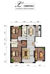 磐石·金江悦3室2厅1厨2卫建面143.34㎡